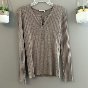 Ribbed Light Brown Long Sleeve Top